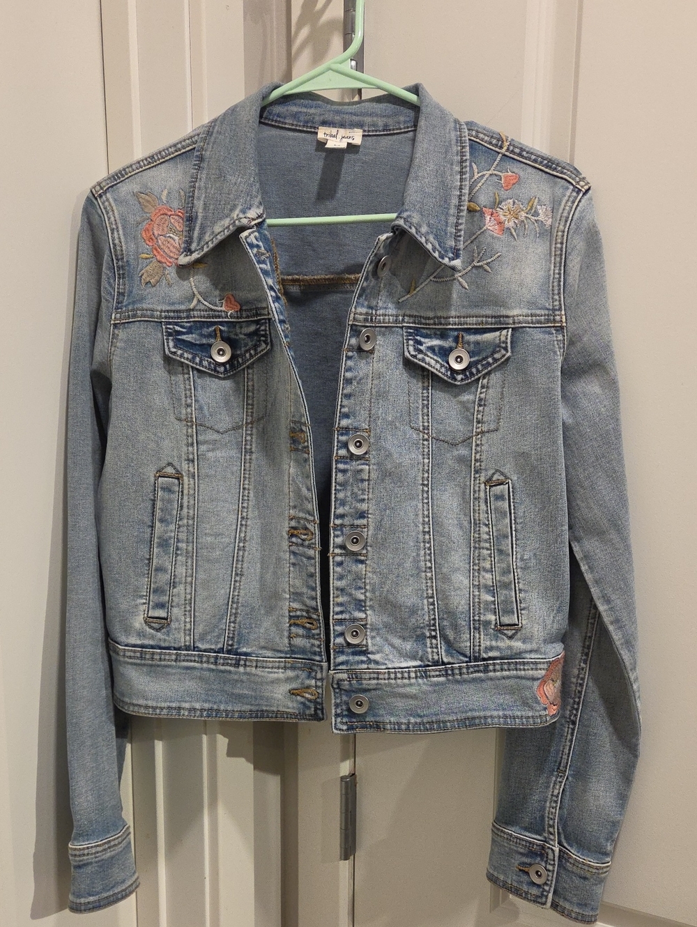 Tribal Light Blue Denim Jacket with Rose Embroidery